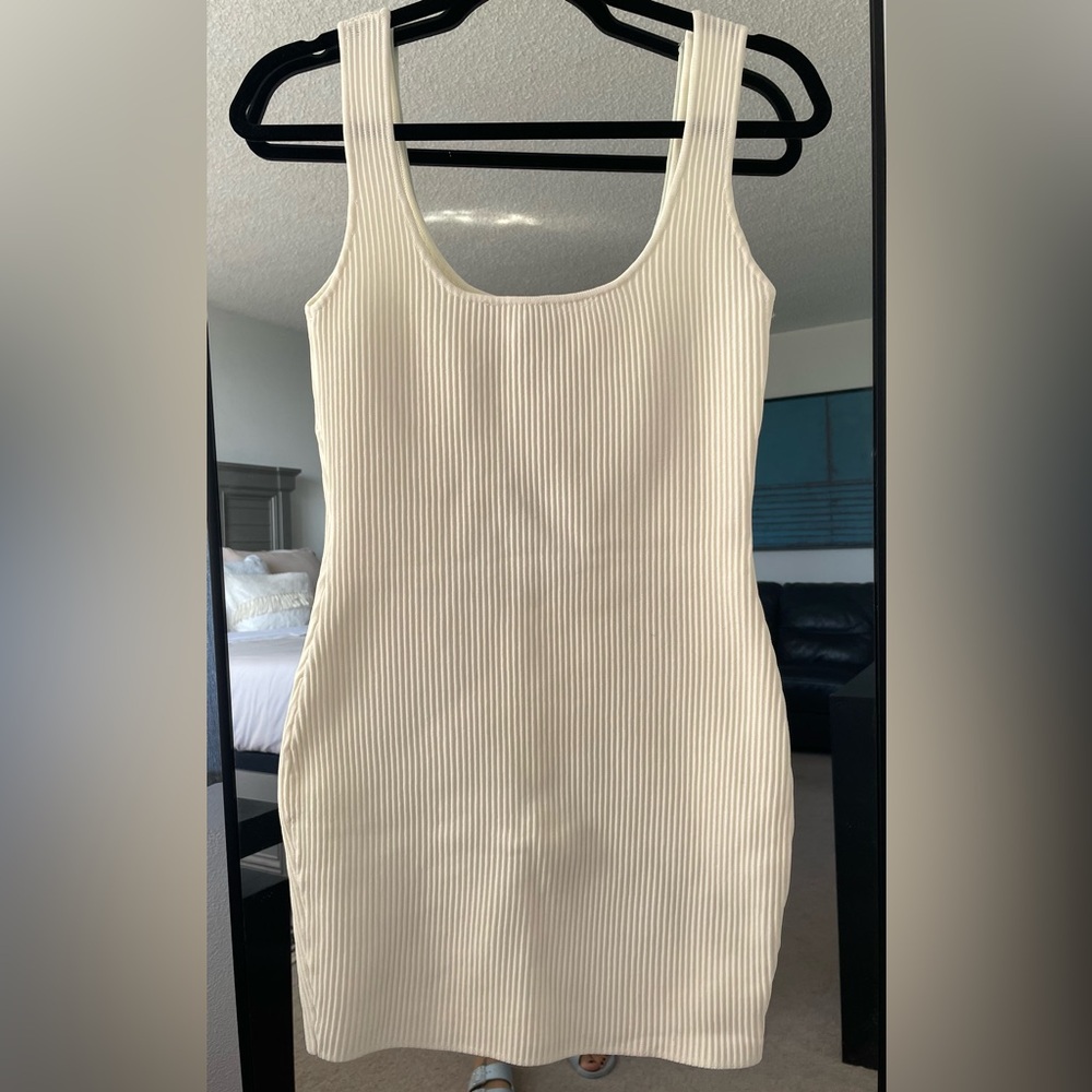 Princess Polly Cream Ribbed Mini Dress